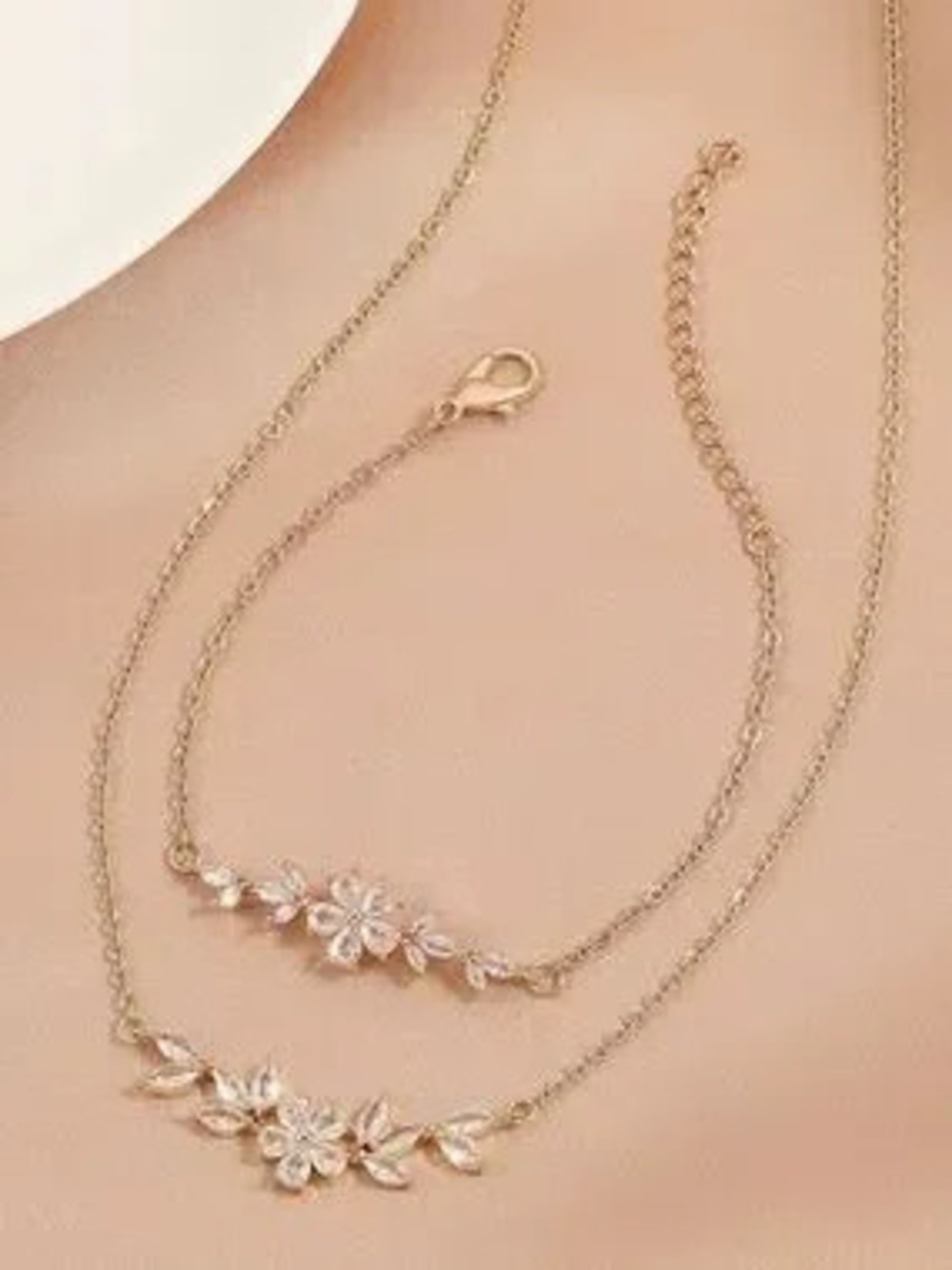 Delicate Bride Gold Floral Necklace bracelet set Women Jewelry